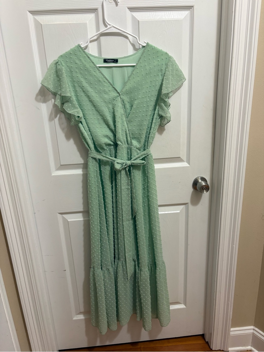 Mint Green Flutter Sleeve Wrap Dress